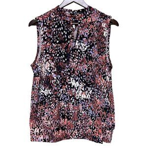 NEW! Adrienne Vitadini Women's Floral Sleeveless Keyhole Mock Neck Size Large